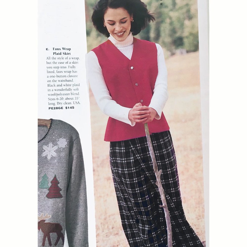 NEW $145 Orvis Faux Wrap Skirt!  Black Red & White Plaid  Long Heavy Made in USA